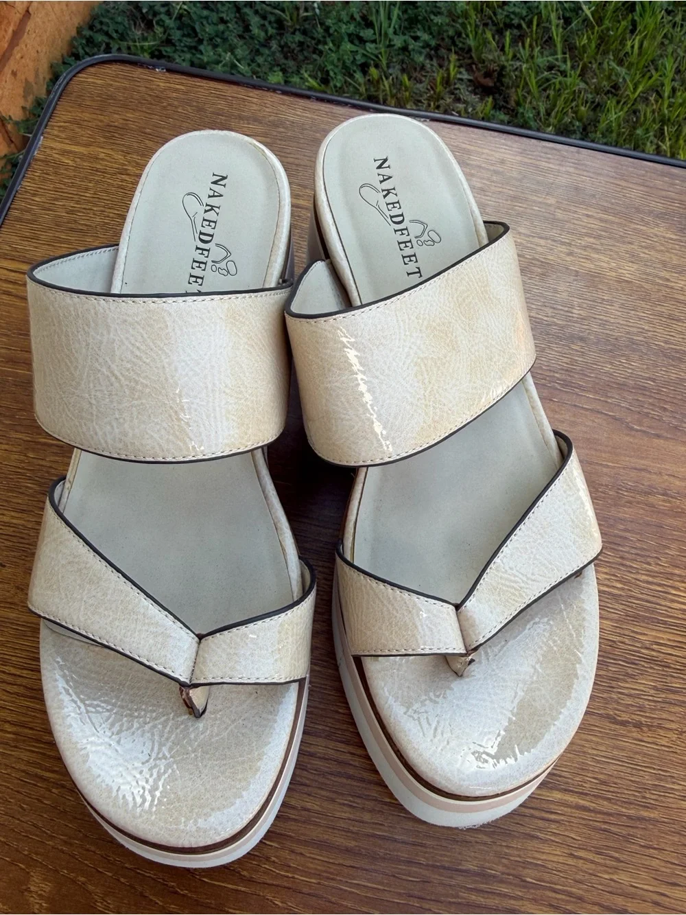 Naked Feet Flux Platform Wedge Sandals Women Size 7M Beige Pink Slide Thong
